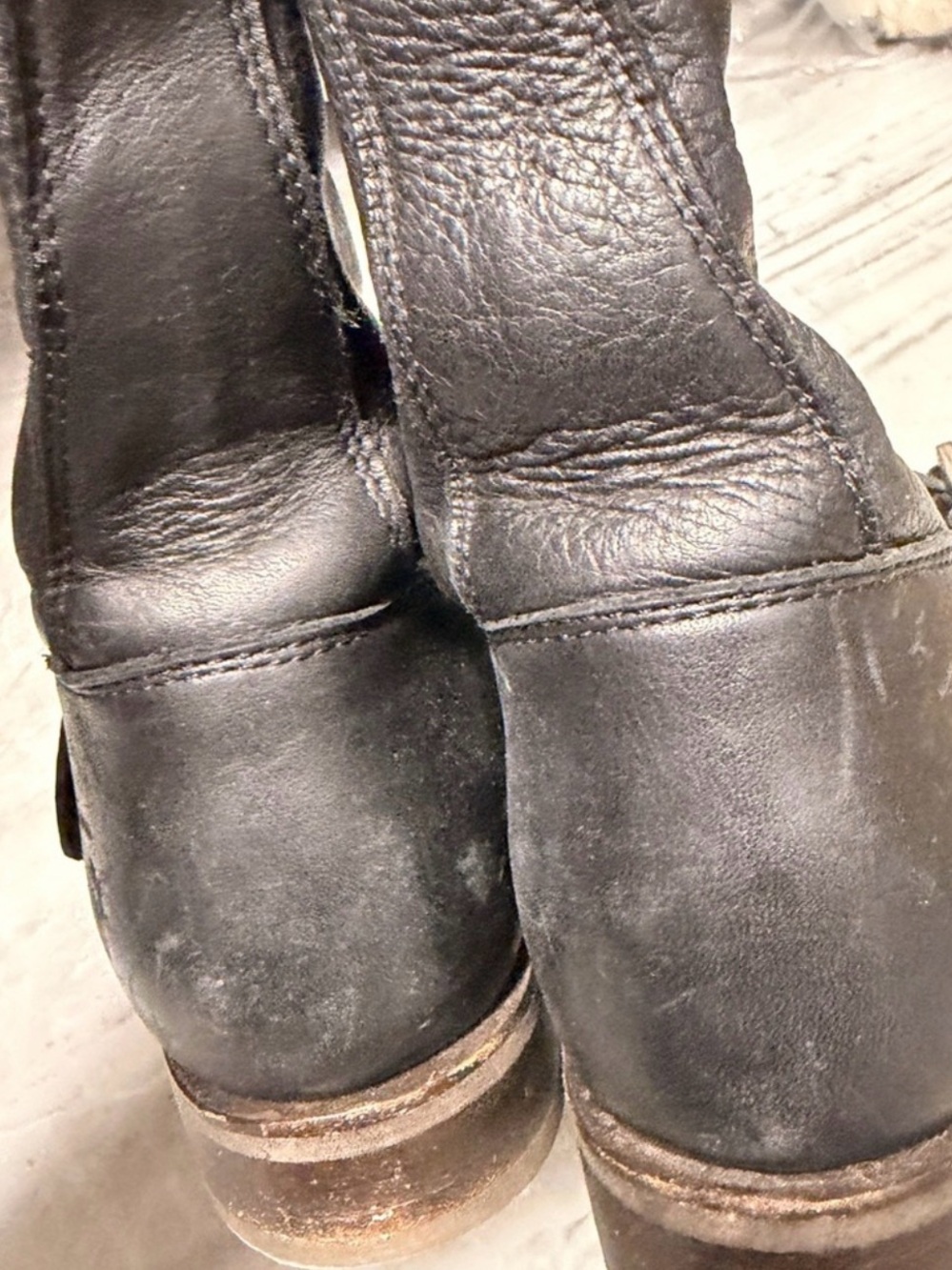 Frye Veronica Boots Black Leather Mid-Calf Buckle Boots - Picture 5 of 11